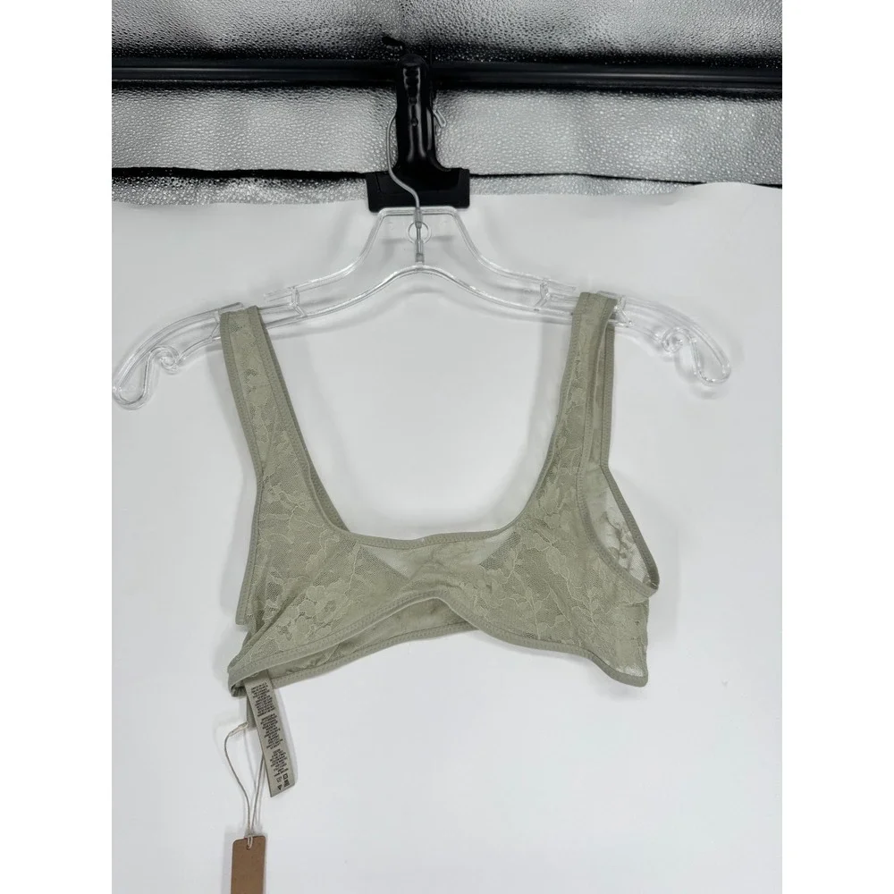 SKIMS Stretch Lace Plunge Bralette Bra Womens Small Talc Multi Green Scoop Neck